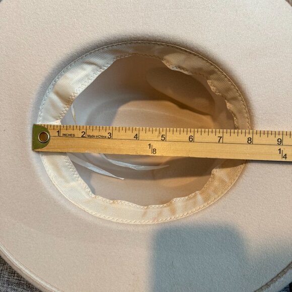 Cream Wide Brim Felt Hat with Black Band & Gold Chain Detail Adjustable Fit - Picture 12 of 13